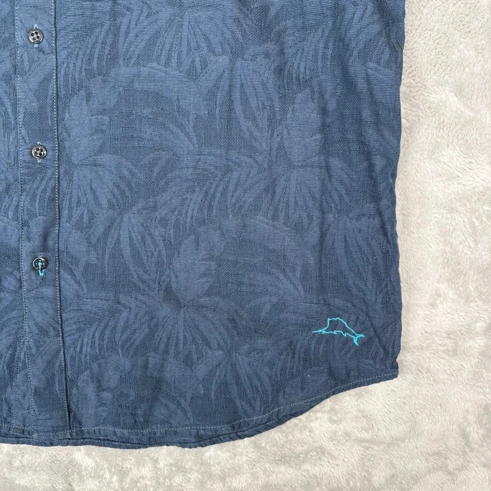 Tommy Bahama Mens‎ Large Blue Palm Tree Print Button Up Shirt Tropical Resort